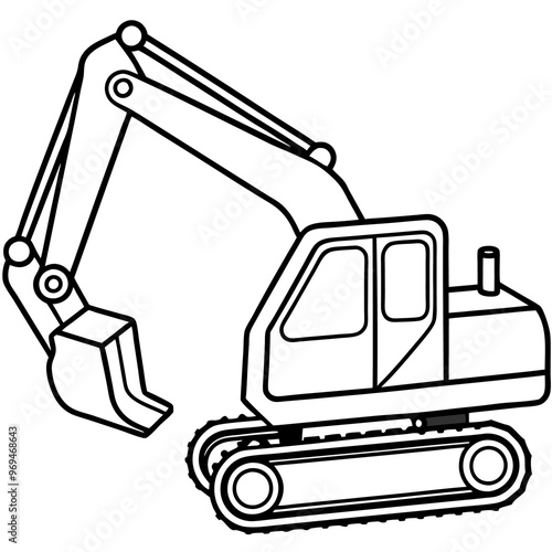 mini excavator machine outline coloring book page line art drawing photo