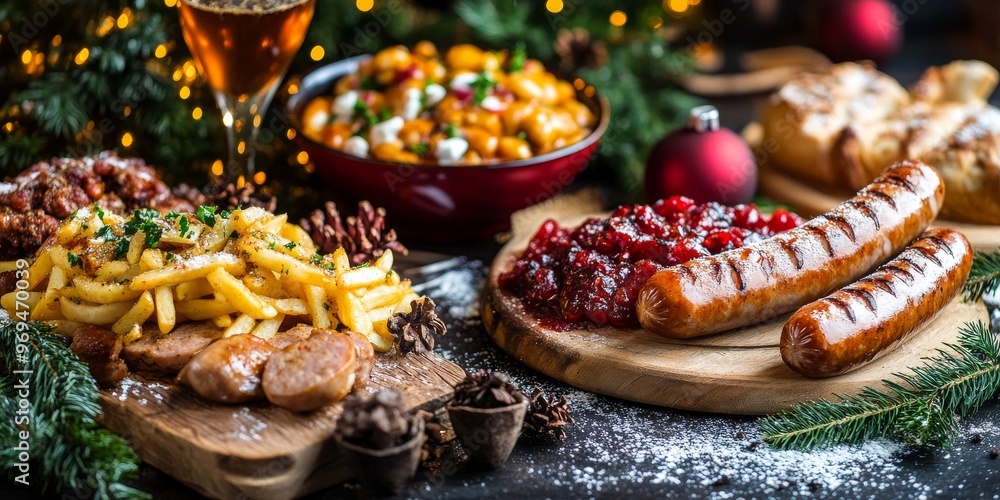 German Christmas Market with a Currywurst German Christmas Market with a Currywurst