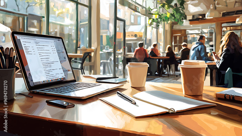 Wallpaper Mural A laptop is open on a table in a cafe Torontodigital.ca