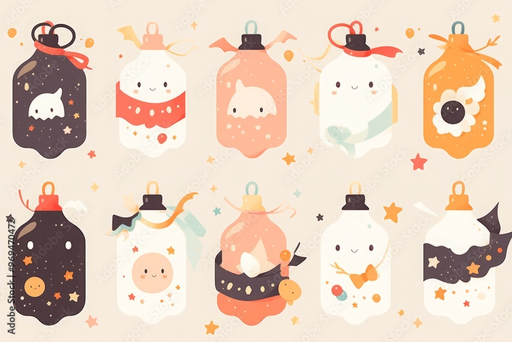 Fototapeta premium A whimsical collection of cute bottles with various adorable characters and designs.