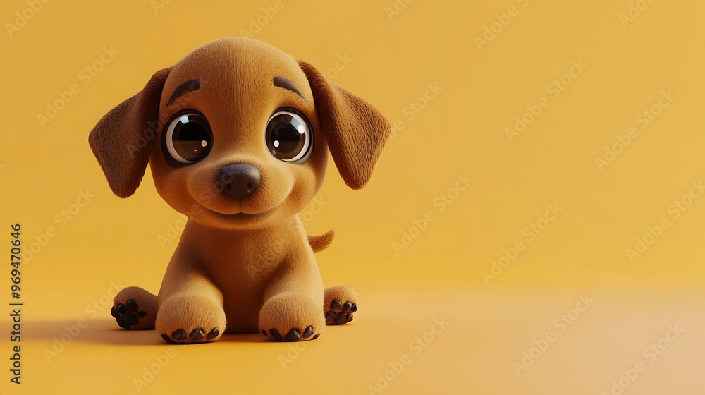 Cute 3D Cartoon Brown Puppy Playing on Light Orange Background Cute 3D Cartoon Brown Puppy Playing on Light Orange Background