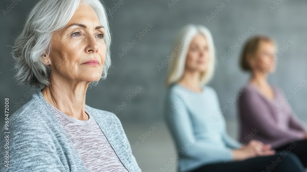 Older woman attending a wellness class on managing chronic pain, learning relaxation techniques, elderly pain management, wellness care Older woman attending a wellness class on managing chronic pain, learning relaxation techniques, elderly pain management, wellness care