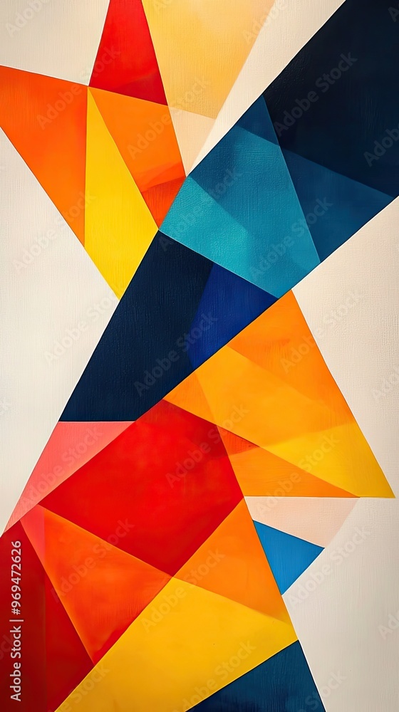 White canvas with vibrant, angular shapes in primary colors White canvas with vibrant, angular shapes in primary colors