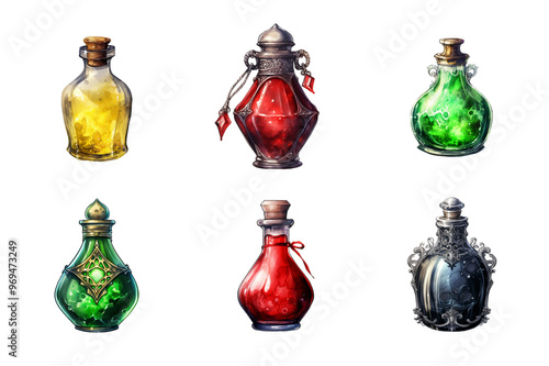 Poison Magic Bottle Collection Bundle Set Isolated on a Transparent Background