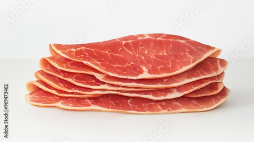 Beef Carpaccio Watercolor, delicate slices, fine texture, white background, soft red hues, thin brush strokes, detailed marbling, gentle highlights, clarity in composition