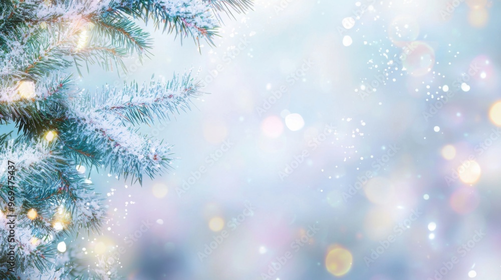 abstract christmas and new year background in pastel blue tones with frame of fir branches abstract christmas and new year background in pastel blue tones with frame of fir branches