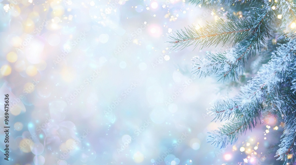 abstract christmas and new year background in pastel blue tones with frame of fir branches abstract christmas and new year background in pastel blue tones with frame of fir branches