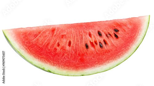 Fresh watermelon slice, juicy and vibrant, showcasing its red flesh and black seeds, perfect for summer enjoyment. 