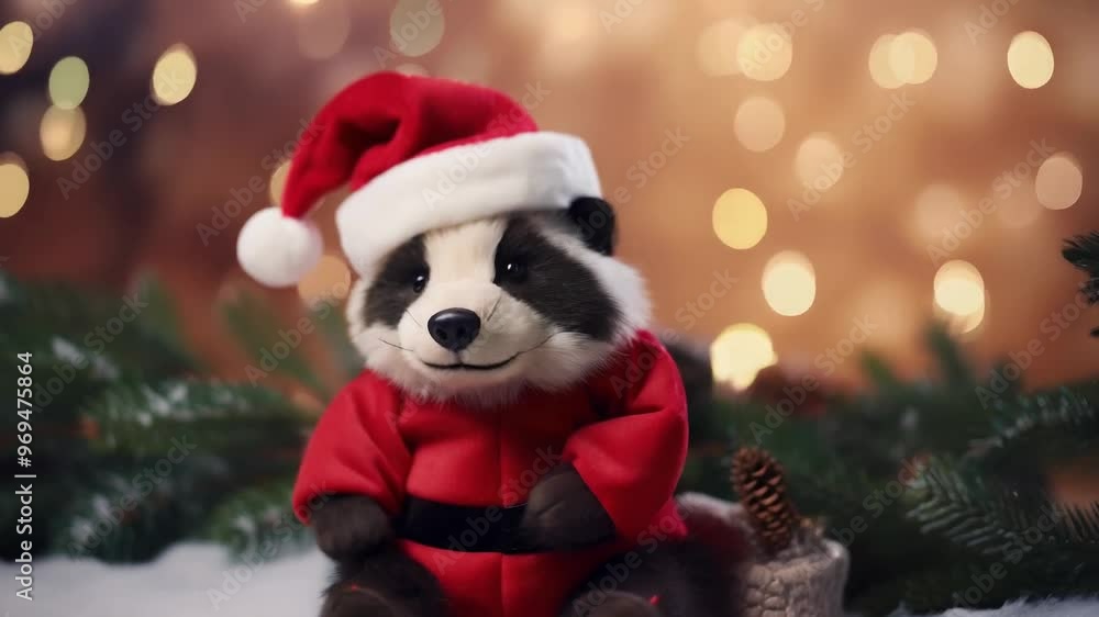 Festive Animated Raccoon in Christmas Attire Festive Animated Raccoon in Christmas Attire