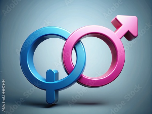 Interconnected male and female signs, symbolizing unity, harmony, and balance, blend together in a modern, minimalist