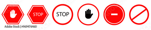Foto Most used stop signs,Red sign,Set stop red sign icon with white han,Do not enter