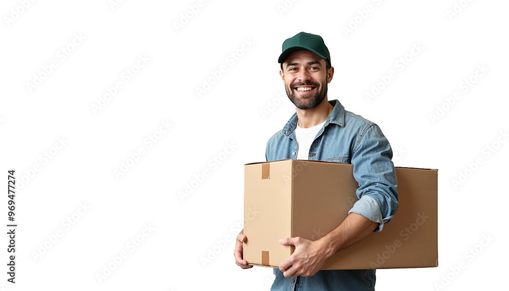 Smiling man in yellow shirt carrying cardboard boxes on transparent background, delivery boy png, Home delivery concept, young delivery boy Smiling man in yellow shirt carrying cardboard boxes on transparent background, delivery boy png, Home delivery concept, young delivery boy