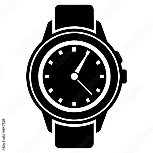 Wristwatch vector illustration, watch vector silhouette icon on white