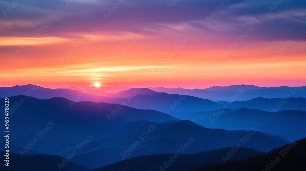 Obraz premium A breathtaking sky at dawn, with the first light of the sun peeking over the mountains, illuminating the horizon.