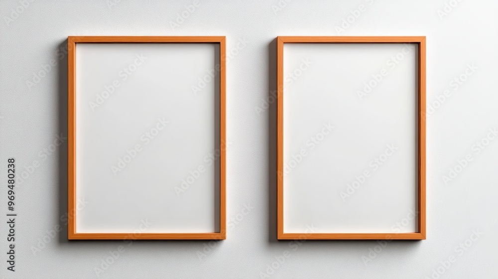 Empty wooden frames on a minimalist wall, perfect for showcasing artwork or photographs. Ideal for decor and design projects. Empty wooden frames on a minimalist wall, perfect for showcasing artwork or photographs. Ideal for decor and design projects.
