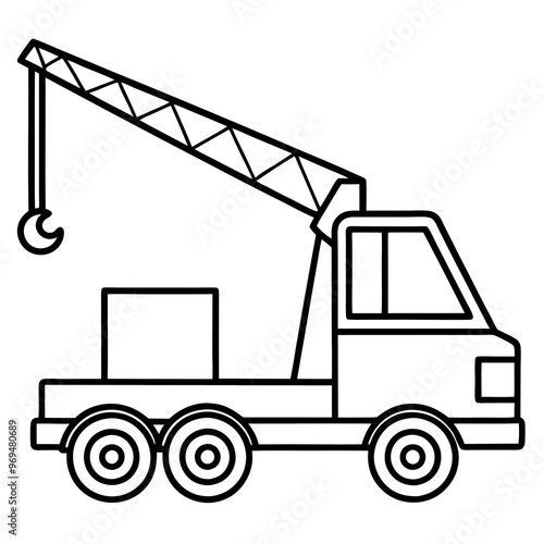 mobile crane machine outline coloring book page line art drawing photo