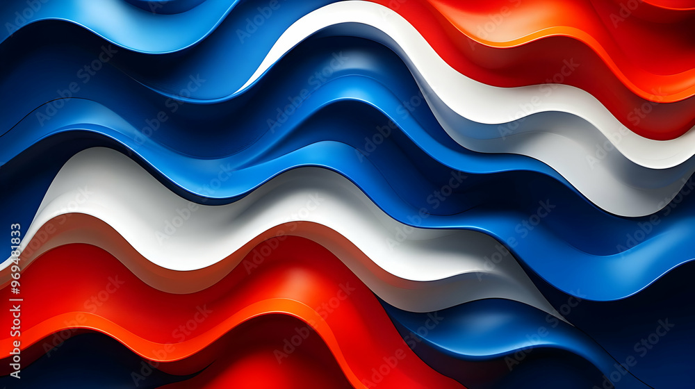 Abstract waves of red, white, and blue create a dynamic, flowing pattern. Abstract waves of red, white, and blue create a dynamic, flowing pattern.