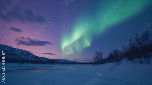 Wallpaper Mural A clear winter sky, with the northern lights dancing in vibrant greens and purples above a snowy landscape. Torontodigital.ca
