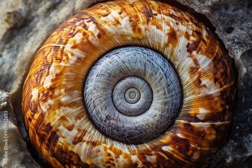 snail shell on black background