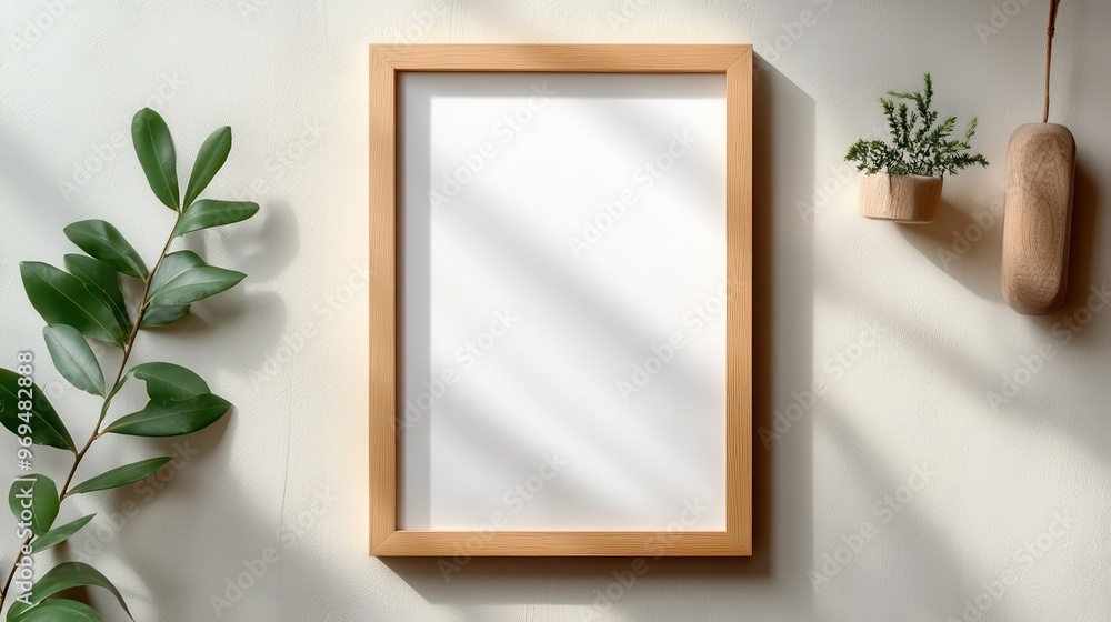 Minimalist wall decor featuring a blank wooden frame, ideal for showcasing art or photography in modern interiors. Minimalist wall decor featuring a blank wooden frame, ideal for showcasing art or photography in modern interiors.