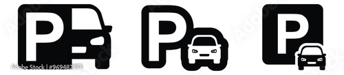 Car parking icon set. Parking space sign. Parking location. Vector illustration.