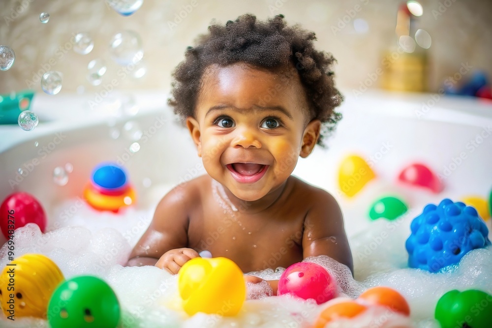 happy black child sitting in bath with foam. Bathing without tears. cute emotional baby is engaged in hygiene procedures, smiling. disinfection, prevention against diseases and viruses happy black child sitting in bath with foam. Bathing without tears. cute emotional baby is engaged in hygiene procedures, smiling. disinfection, prevention against diseases and viruses