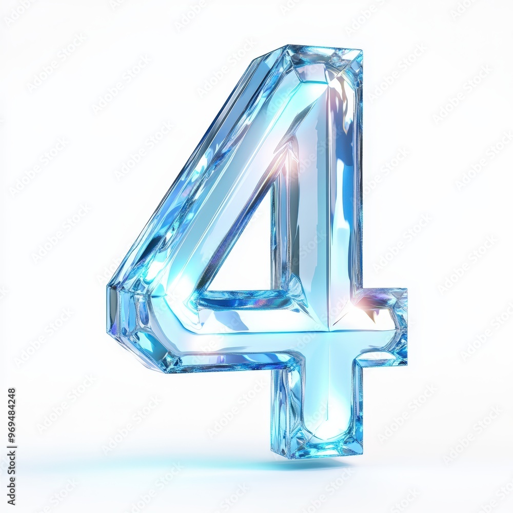 Obraz premium 3D number 4 with diamond texture realistic modern design, soft lighting, white background 