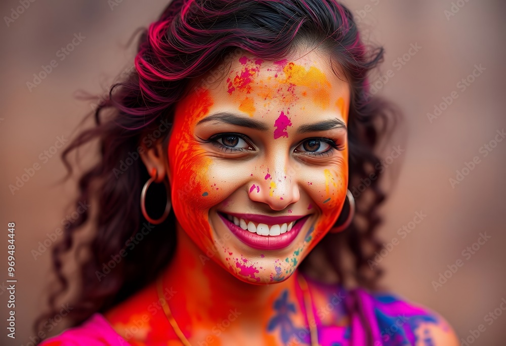Happy Woman Covered in Colorful Holi Powder Happy Woman Covered in Colorful Holi Powder