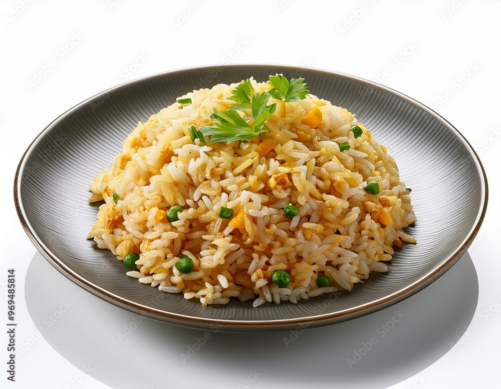Fried rice on plate isolated on white background Fried rice on plate isolated on white background