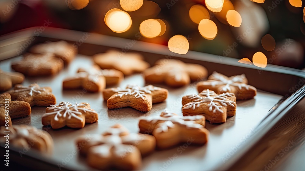A close-up of holiday cookies on a tray, with room in the background for festive text or Christmas greetings. A close-up of holiday cookies on a tray, with room in the background for festive text or Christmas greetings.
