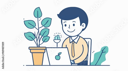 A cute cartoon of a businessperson investing in a green tech startup