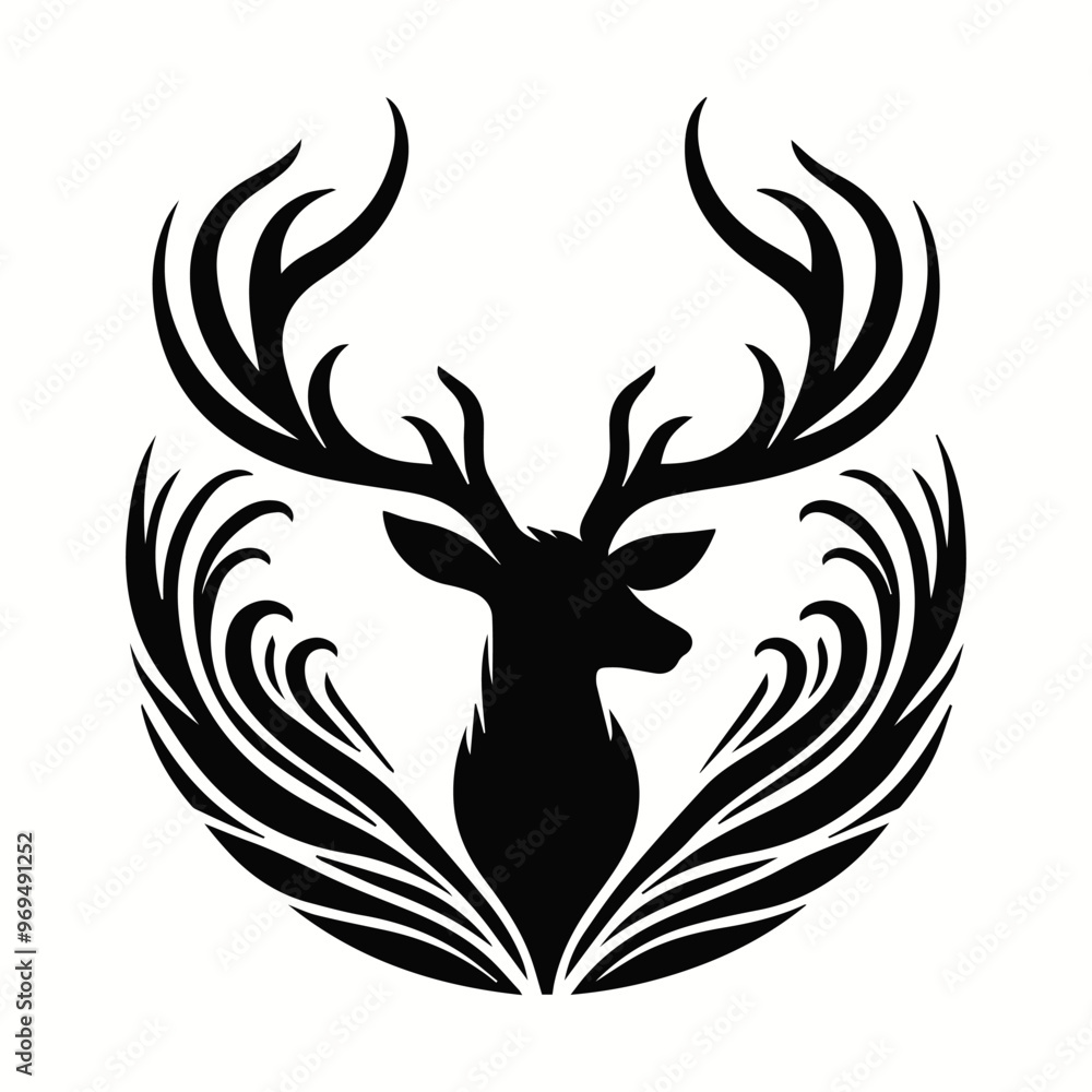 Fototapeta premium Bold Deer Silhouette with Antlers for Logo and T-Shirt Branding