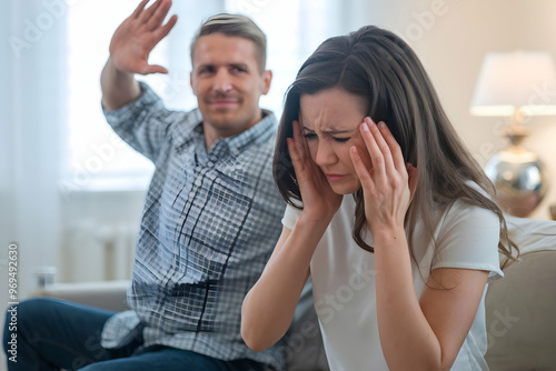 Couple Arguing at Home - Relationship Stress and Emotional Conflict Stock Image