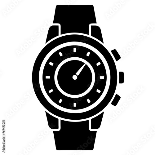 Wristwatch vector illustration, watch vector silhouette icon on white