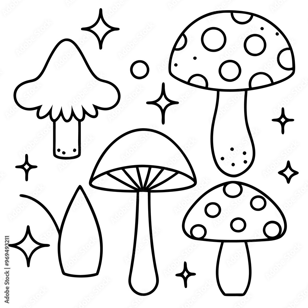 mushroom items outline coloring book page line art drawing mushroom items outline coloring book page line art drawing