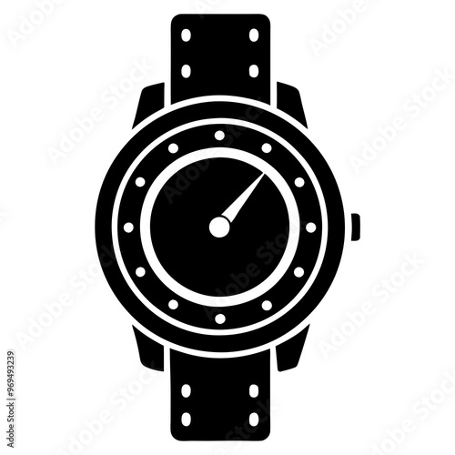 Wristwatch vector illustration, watch vector silhouette icon on white