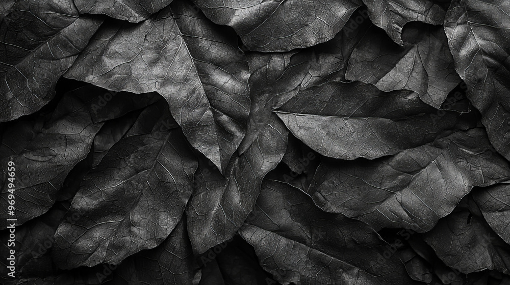 Close-up of dark leaves with intricate details. Close-up of dark leaves with intricate details.