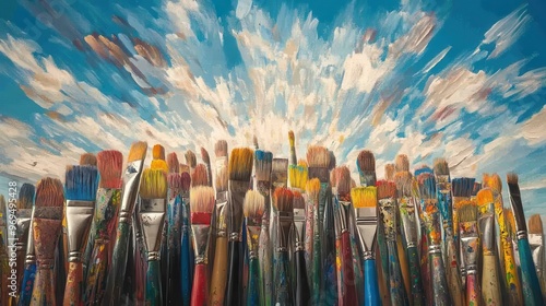 Crafting Reality: Enormous Paintbrushes Transforming Blank Canvas Sky