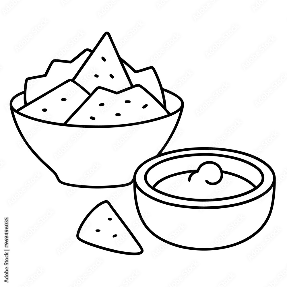 nachos with salsa outline coloring book page line art drawing nachos with salsa outline coloring book page line art drawing
