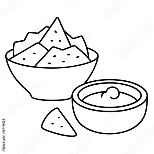 nachos with salsa outline coloring book page line art drawing