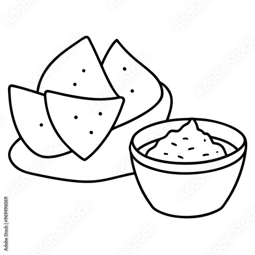 nachos with salsa outline coloring book page line art drawing