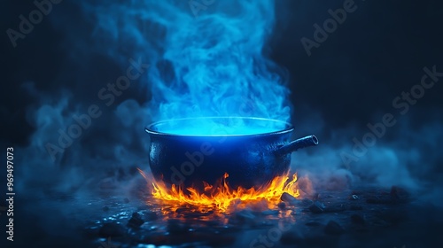 Wallpaper Mural Mystical Blue Cauldron and Fiery Mug in Hyper-Realistic Cinematic Scene Torontodigital.ca