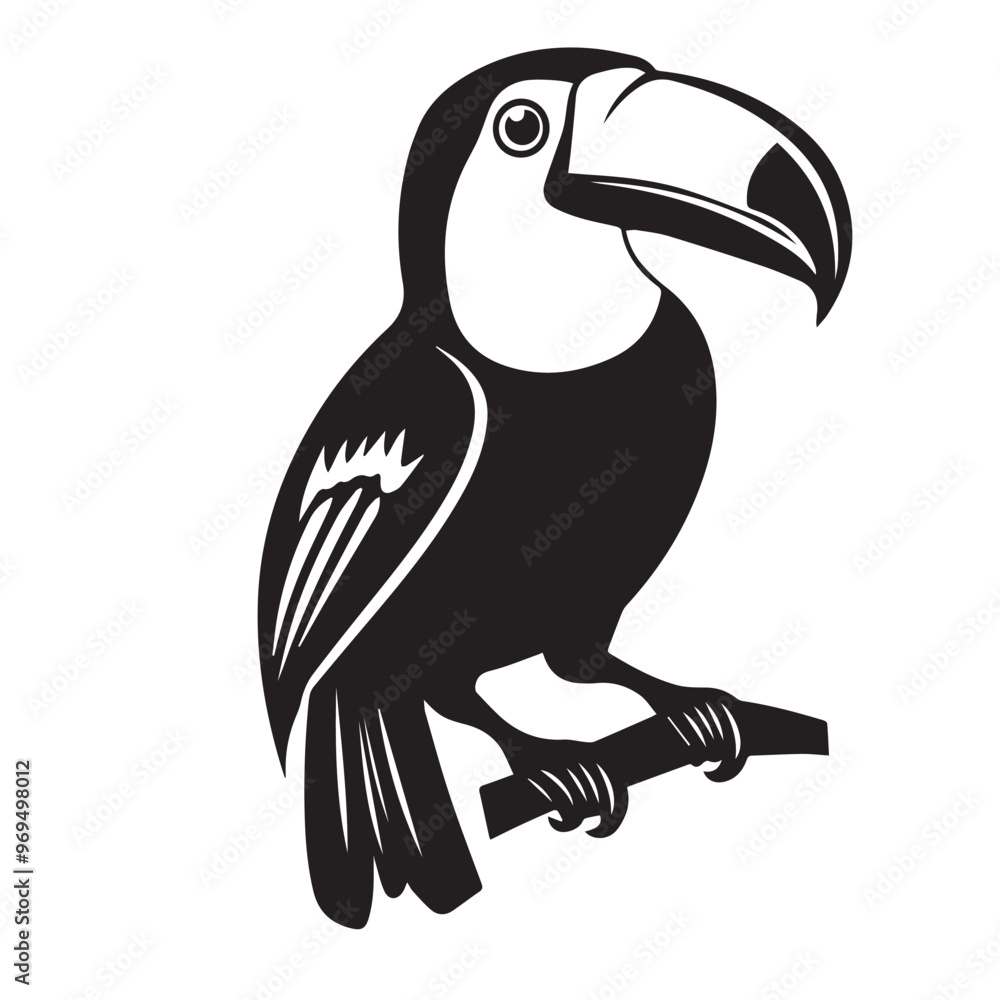 Fototapeta premium Toucan in cartoon, doodle style . Image for t-shirt, web, mobile apps and ui. Isolated 2d vector illustration in logo, icon, sketch style, Eps 10, black and white. AI Generative