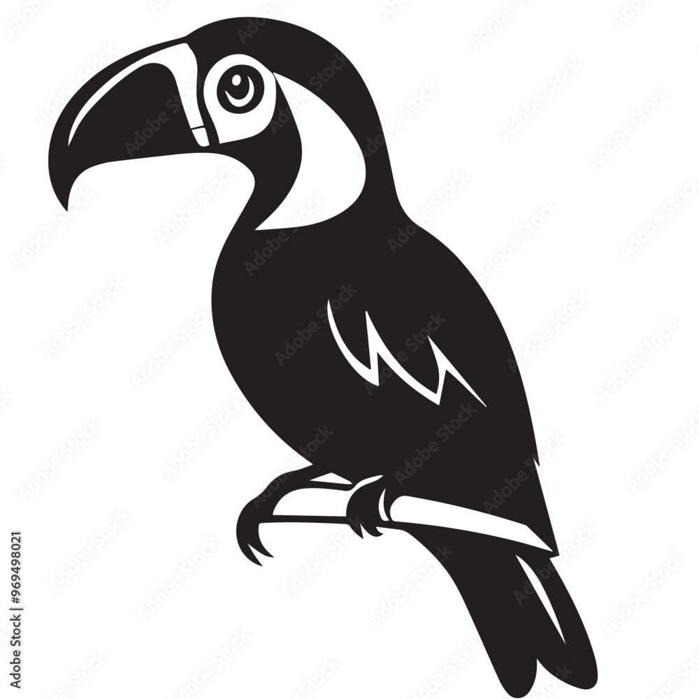 Fototapeta premium Toucan in cartoon, doodle style . Image for t-shirt, web, mobile apps and ui. Isolated 2d vector illustration in logo, icon, sketch style, Eps 10, black and white. AI Generative