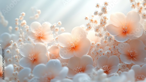 Delicate blossoms in soft hues create a serene floral scene.