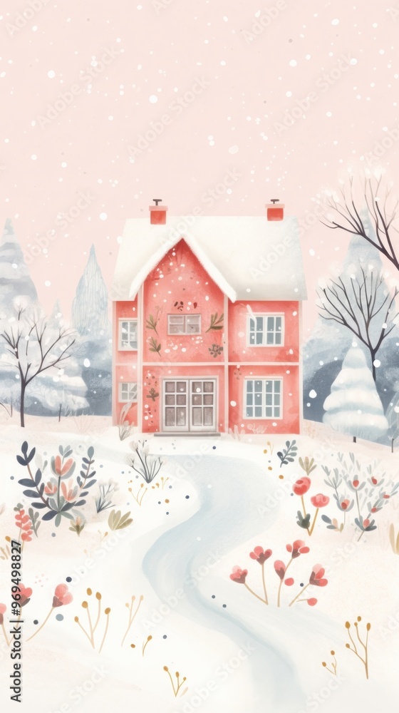 Fototapeta premium Snowy christmas home architecture building outdoors.