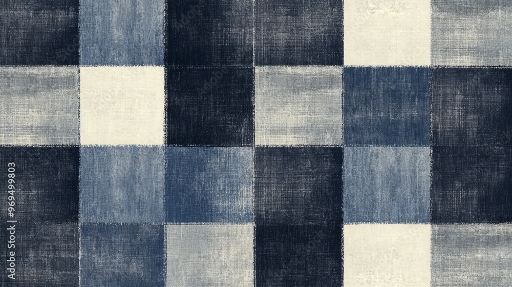 Abstract textile design with blue and white squares in a contemporary pattern Abstract textile design with blue and white squares in a contemporary pattern