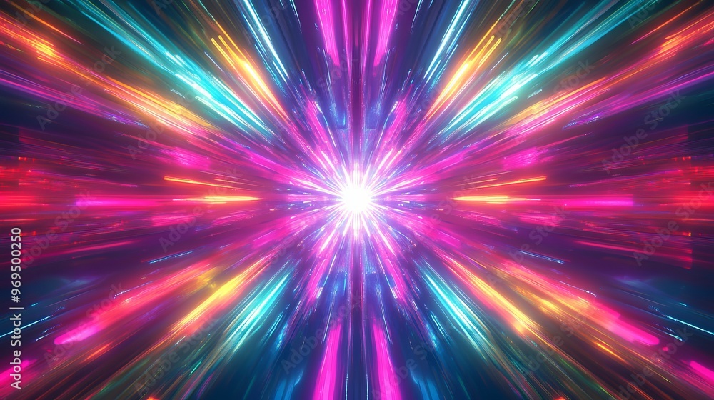 Vibrant light burst with colorful rays emanating from a central point Vibrant light burst with colorful rays emanating from a central point