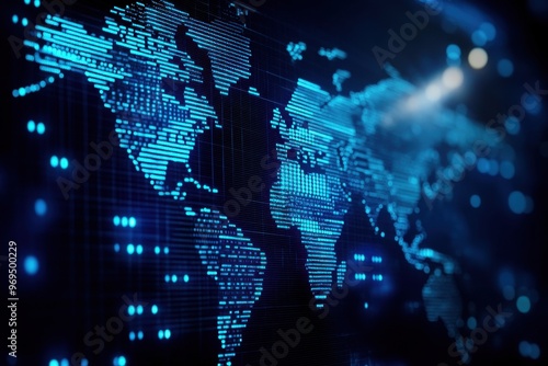 Stock market graph and world map background, blue color theme Generative AI