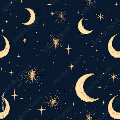 Pattern of Stars and Crescent Moons Celestial Style for a Dreamy and Mystical Design